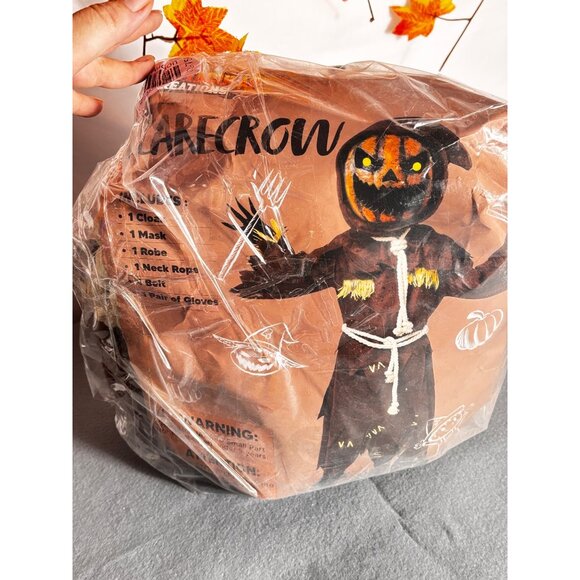 Scary Scarecrow Kids Halloween Costume With Mask & Robe- L - Picture 2 of 2